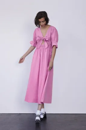 Cassie Bow Midi Dress - Pink