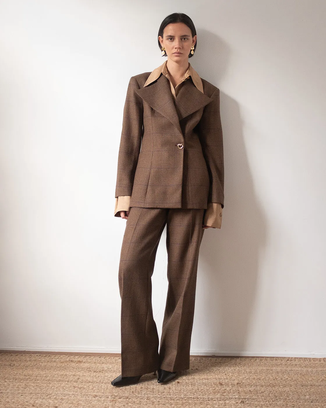 Cathy Trousers Wool Check Brown