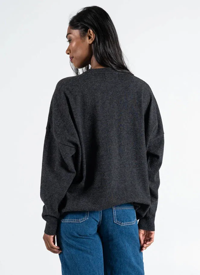 C'est Moi, CESWT4305 Relaxed Light Weight Crew Neck Sweater, Heather Black