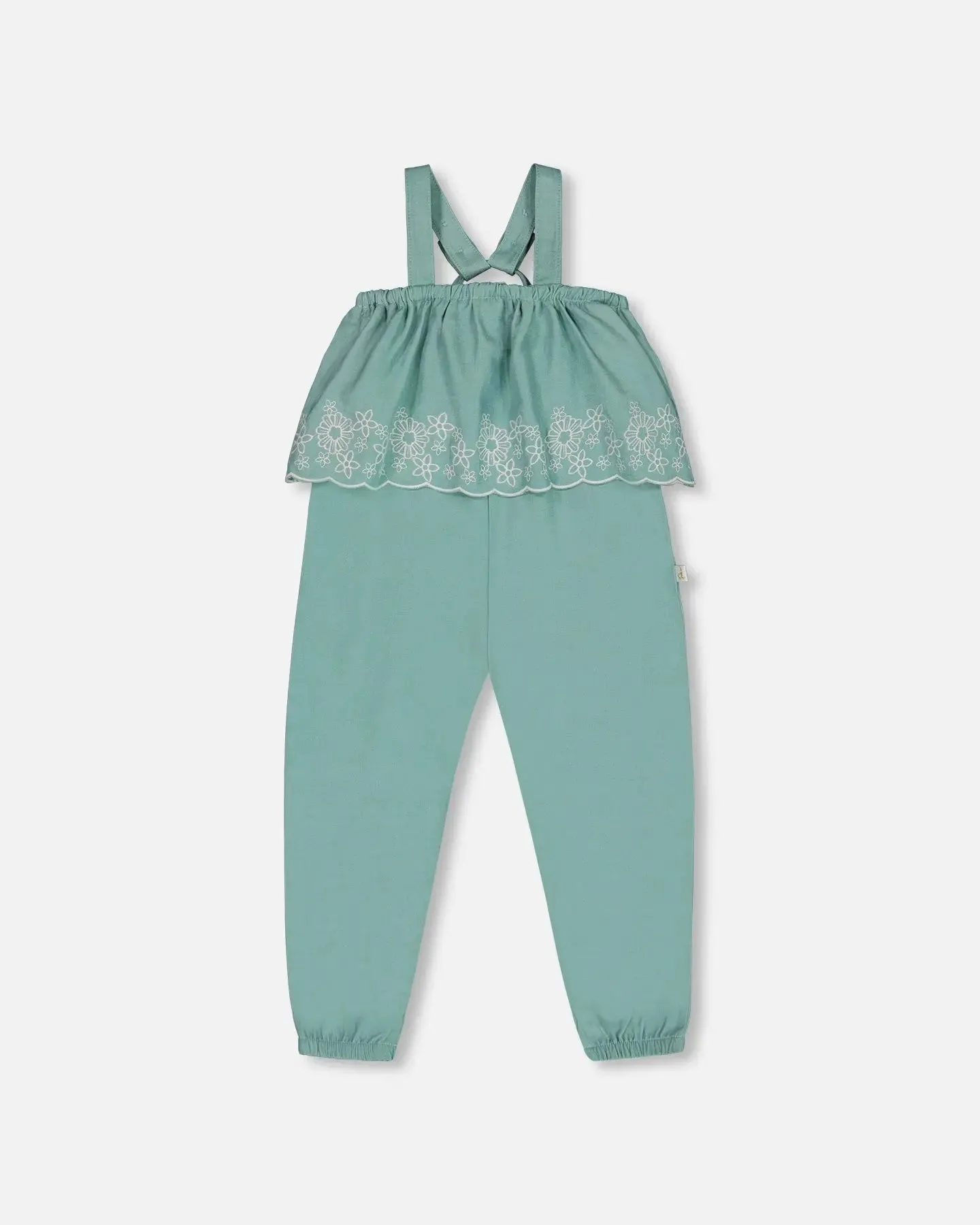 Chambray Jumpsuit With Embroidery Light Blue