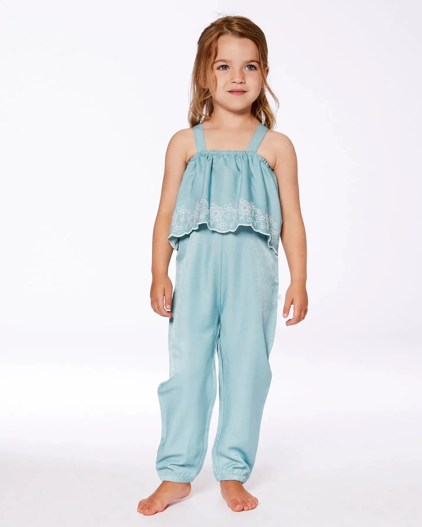 Chambray Jumpsuit With Embroidery Light Blue