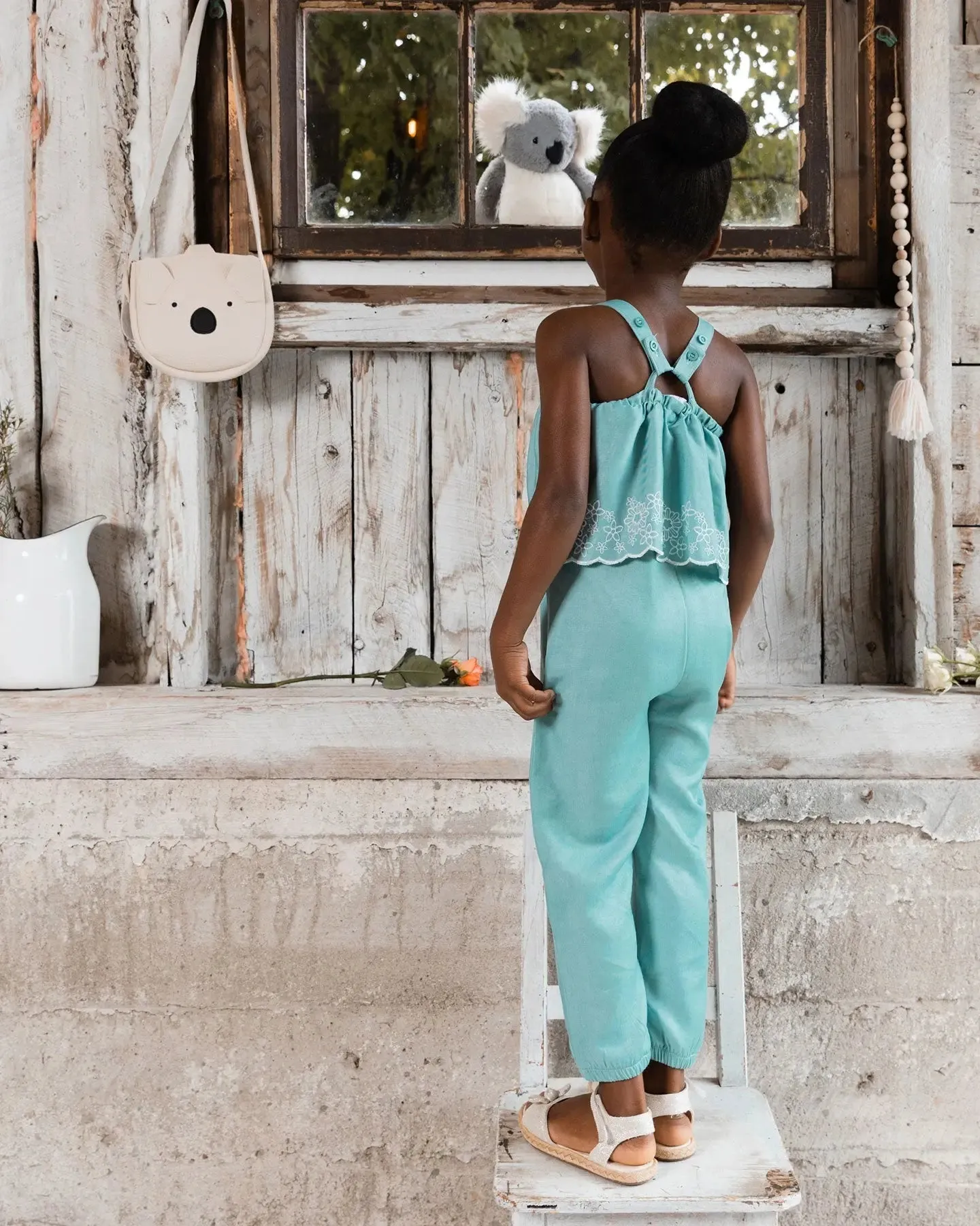 Chambray Jumpsuit With Embroidery Light Blue