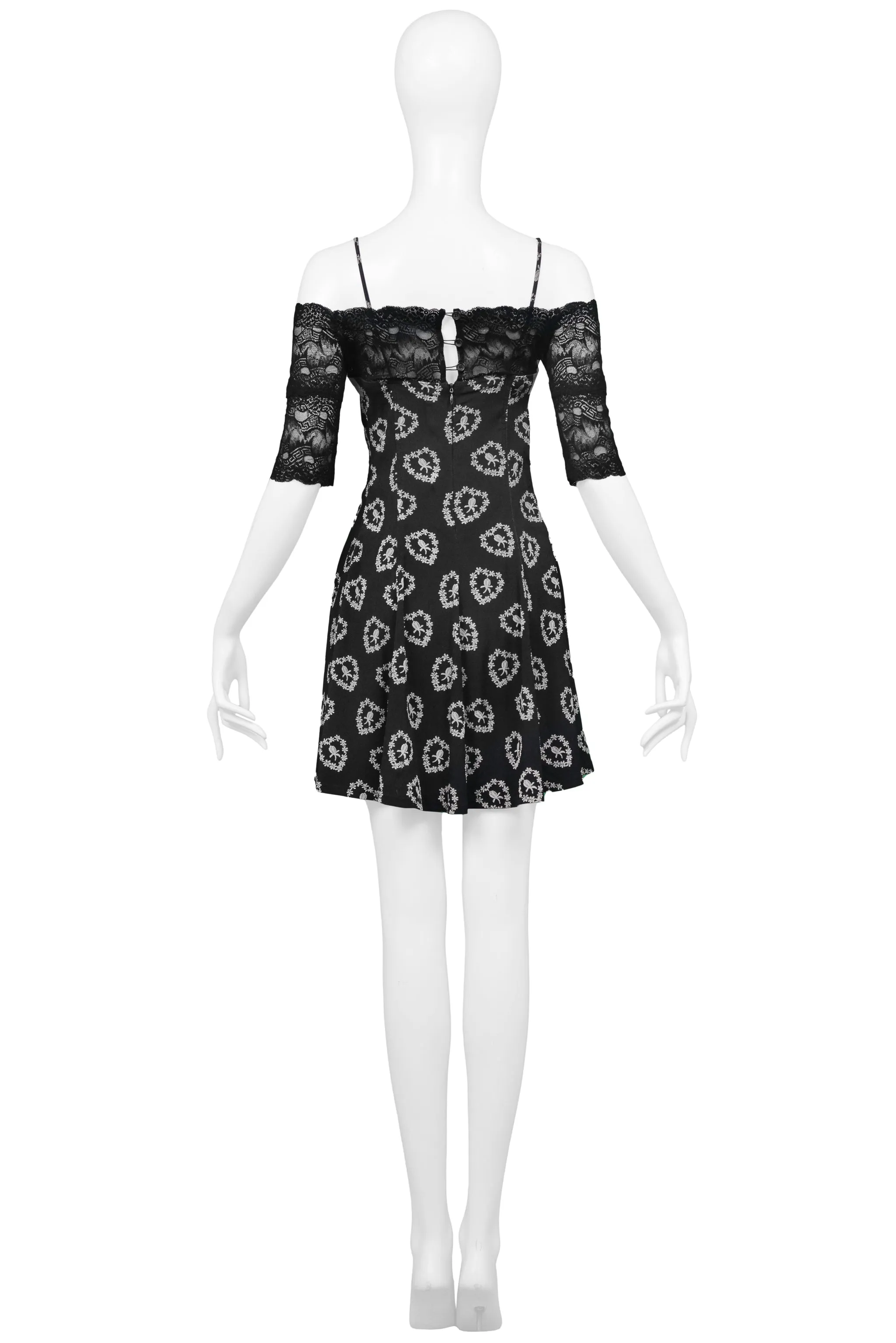 CHANTAL THOMASS PRINTED BUSTIER DRESS WITH LACE SLEEVES 1995