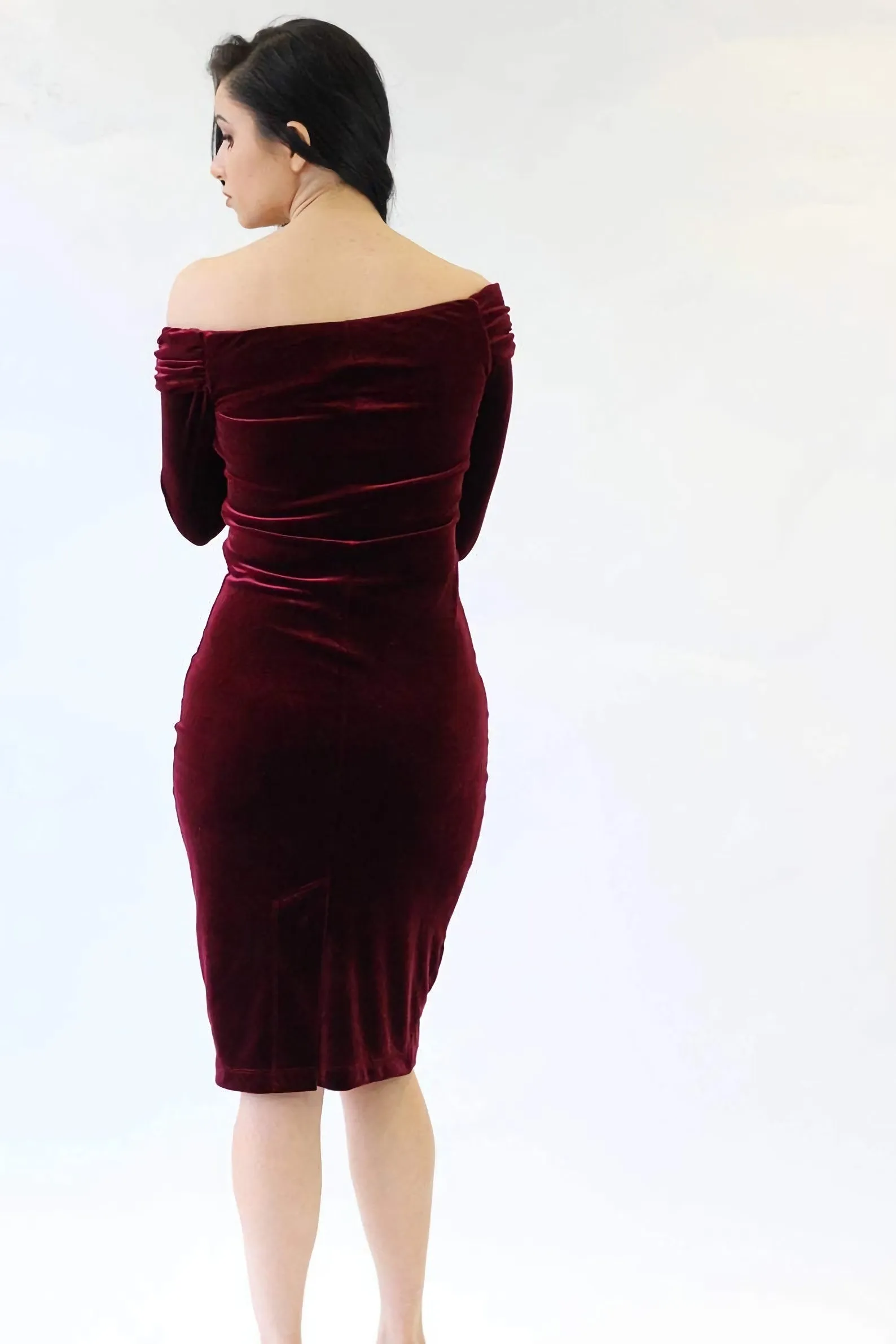 Cocktail Dress Burgundy Velvet Dress Midi Dress Evening Dress Party Dress Mid Length Dress