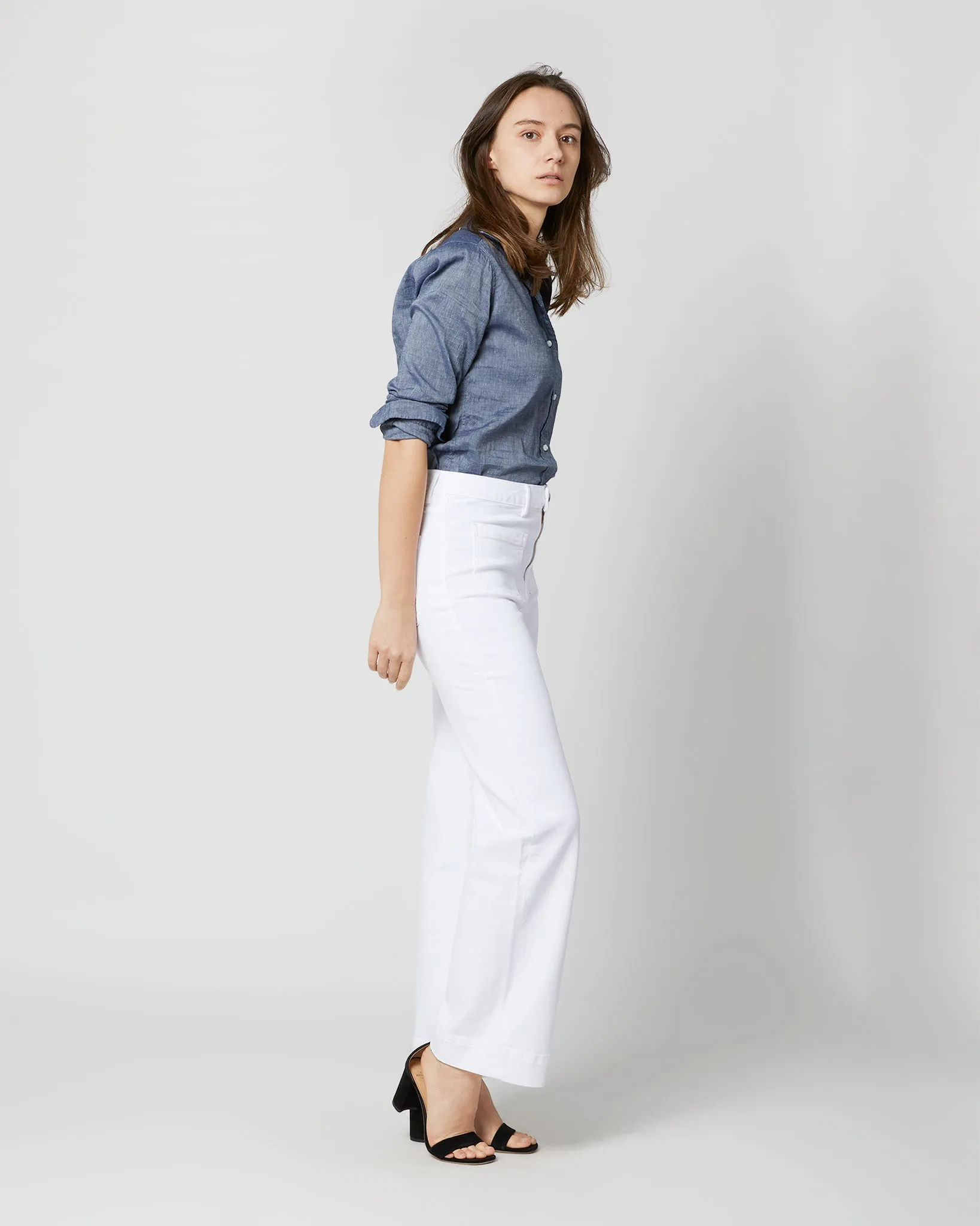 Coco Patch Pocket Jean in White Stretch Denim