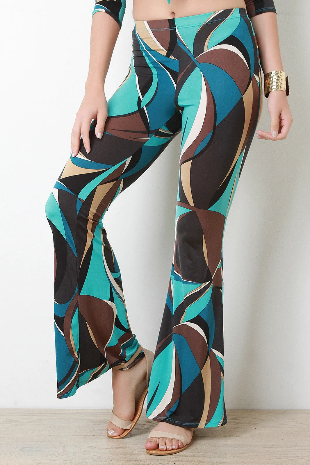 Colorful Abstract Print Mid Rise Bell Bottoms