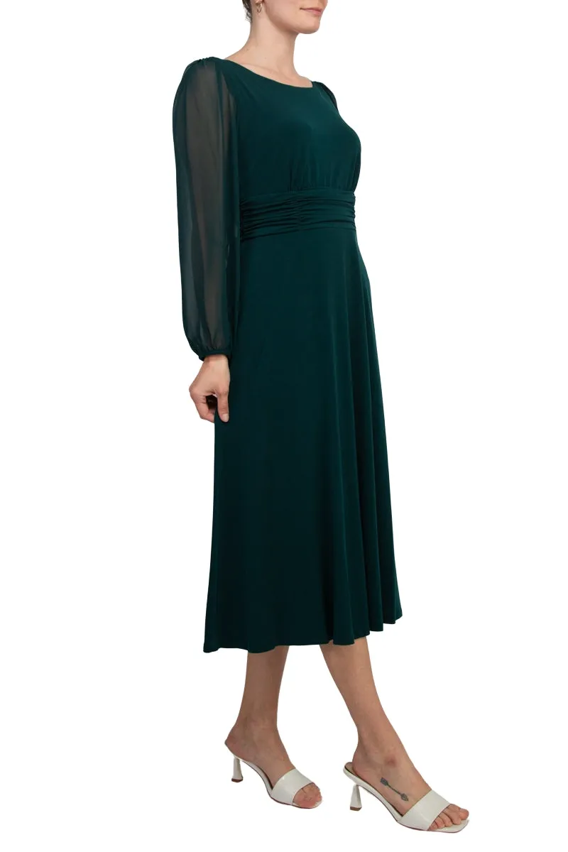 Connected Apparel Chiffon Long Sleeve Midi Dress