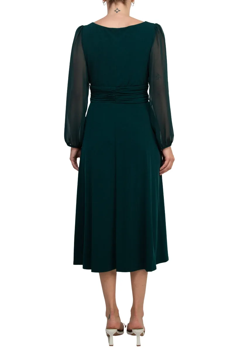 Connected Apparel Chiffon Long Sleeve Midi Dress