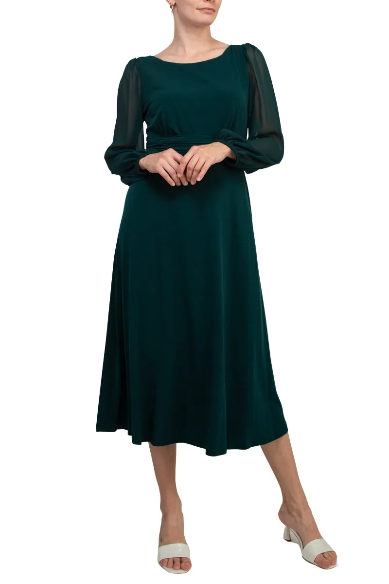 Connected Apparel Chiffon Long Sleeve Midi Dress