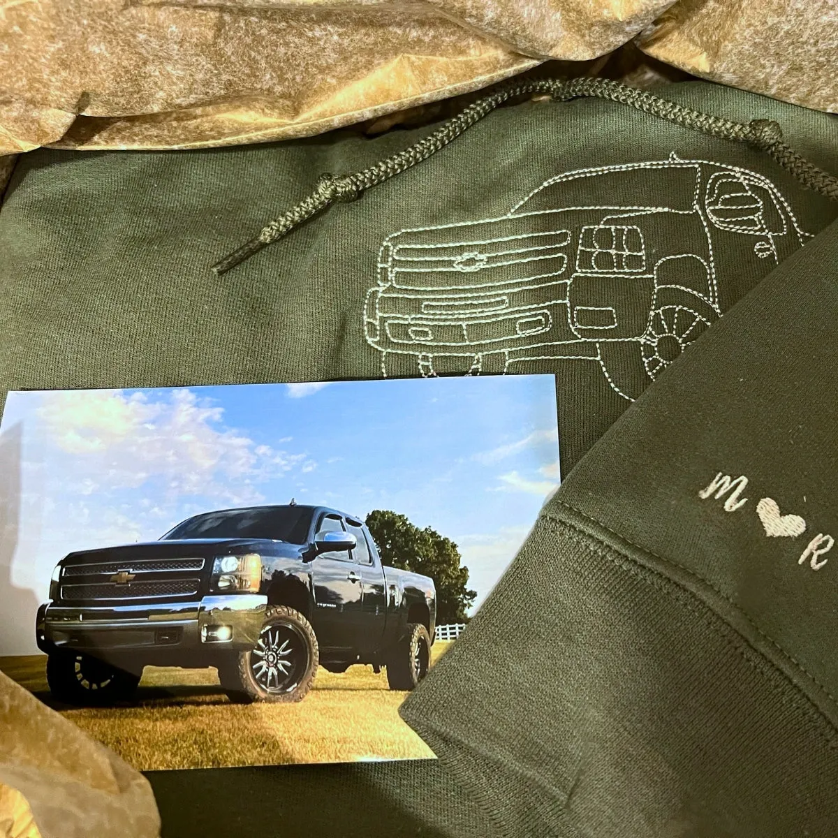 Custom Embroidered Trucker Hoodie from Your Photo, Personalized Gift for Truck Lover