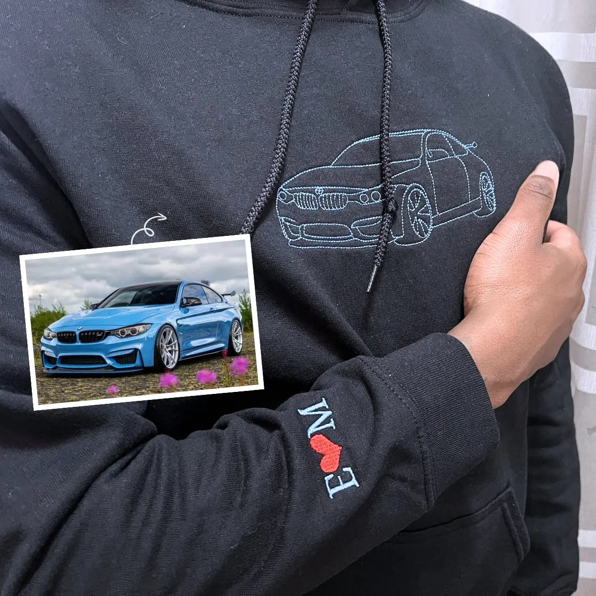 Custom Embroidered Trucker Hoodie from Your Photo, Personalized Gift for Truck Lover