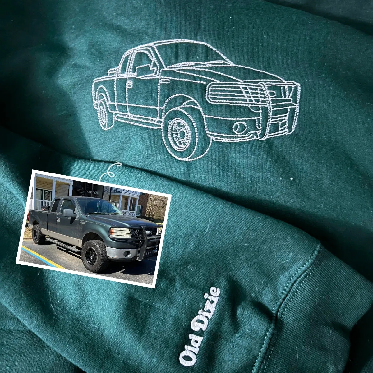 Custom Embroidered Trucker Hoodie from Your Photo, Personalized Gift for Truck Lover