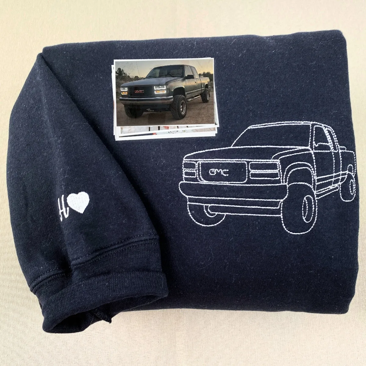 Custom Embroidered Trucker Hoodie from Your Photo, Personalized Gift for Truck Lover