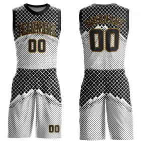 Custom Gray Black-Old Gold Round Neck Sublimation Basketball Suit Jersey