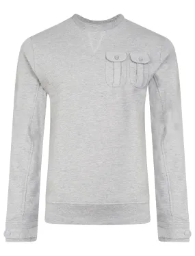 Darryl Double Pocket Crew Sweatshirt In Light Grey Marl