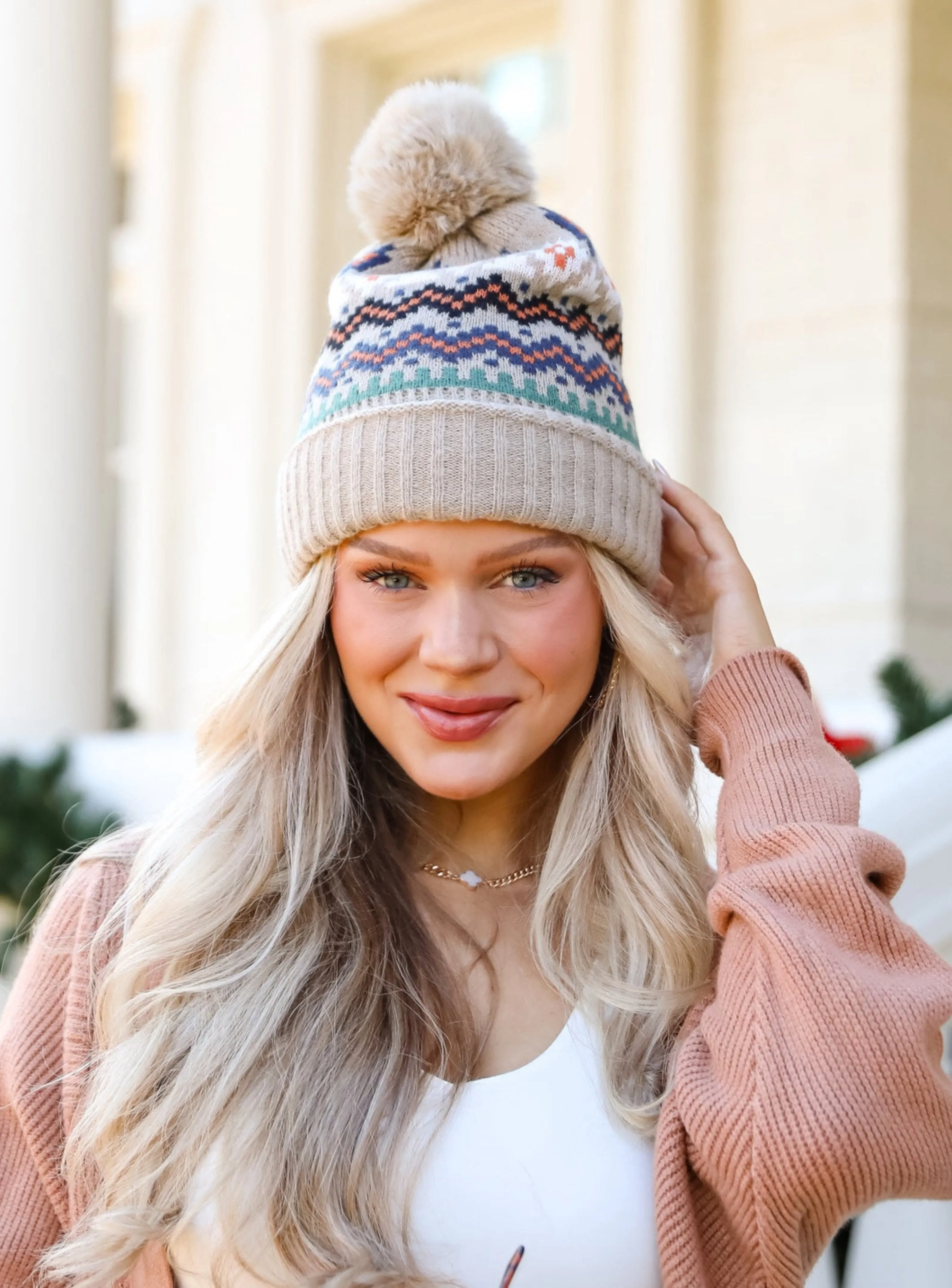 Deluxe Coziness Beige Pom Pom Beanie - DOORBUSTER