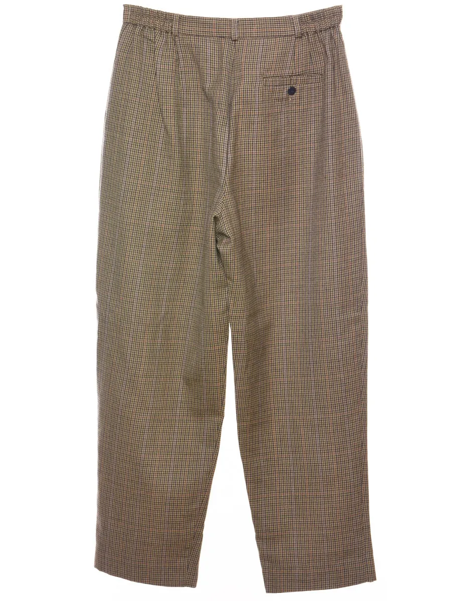 Dogtooth Olive Green & Off-White Tapered Trousers - W30 L29