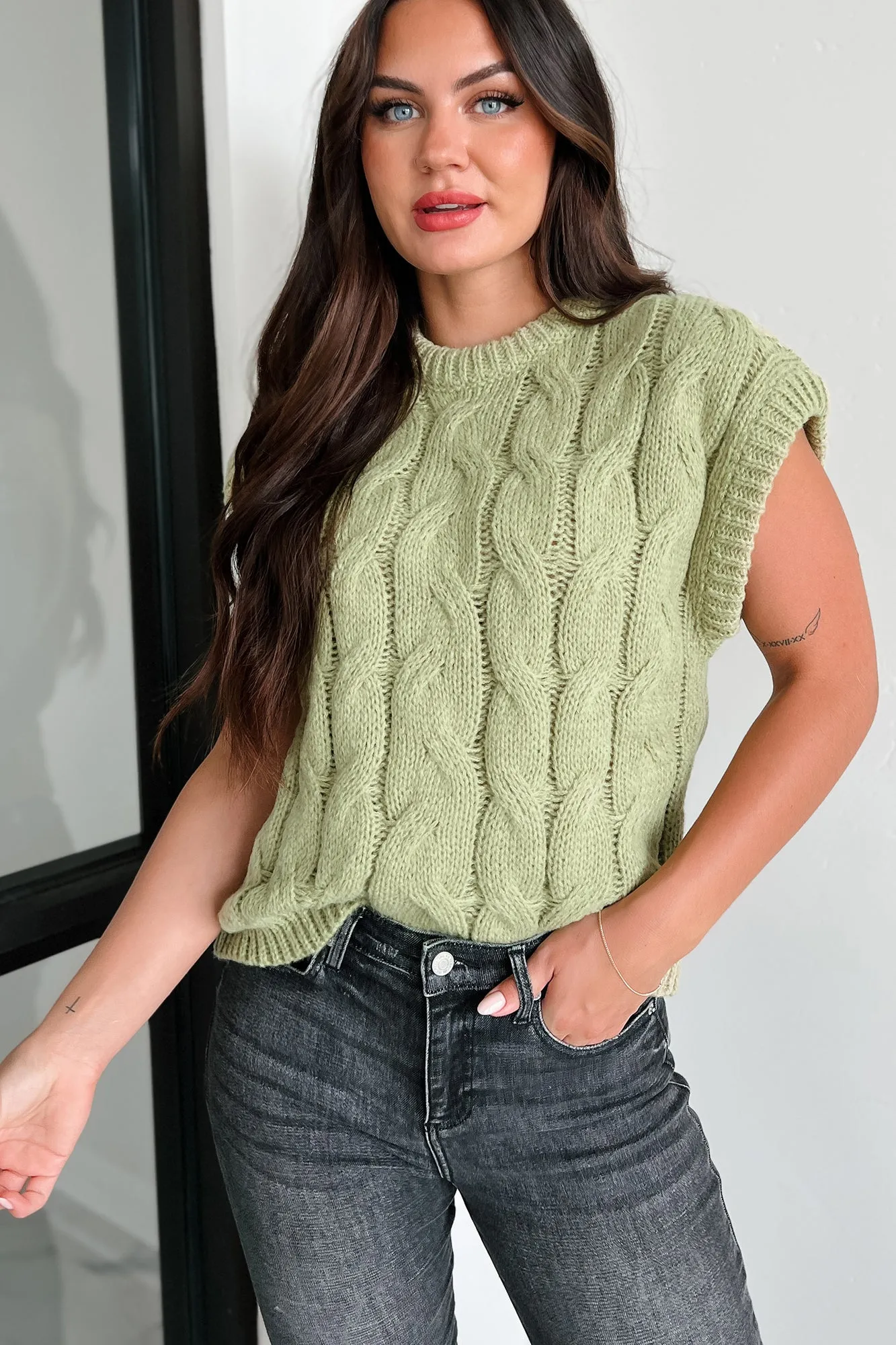 Don't Envy Me Cable Knit Sweater Vest (Fern)