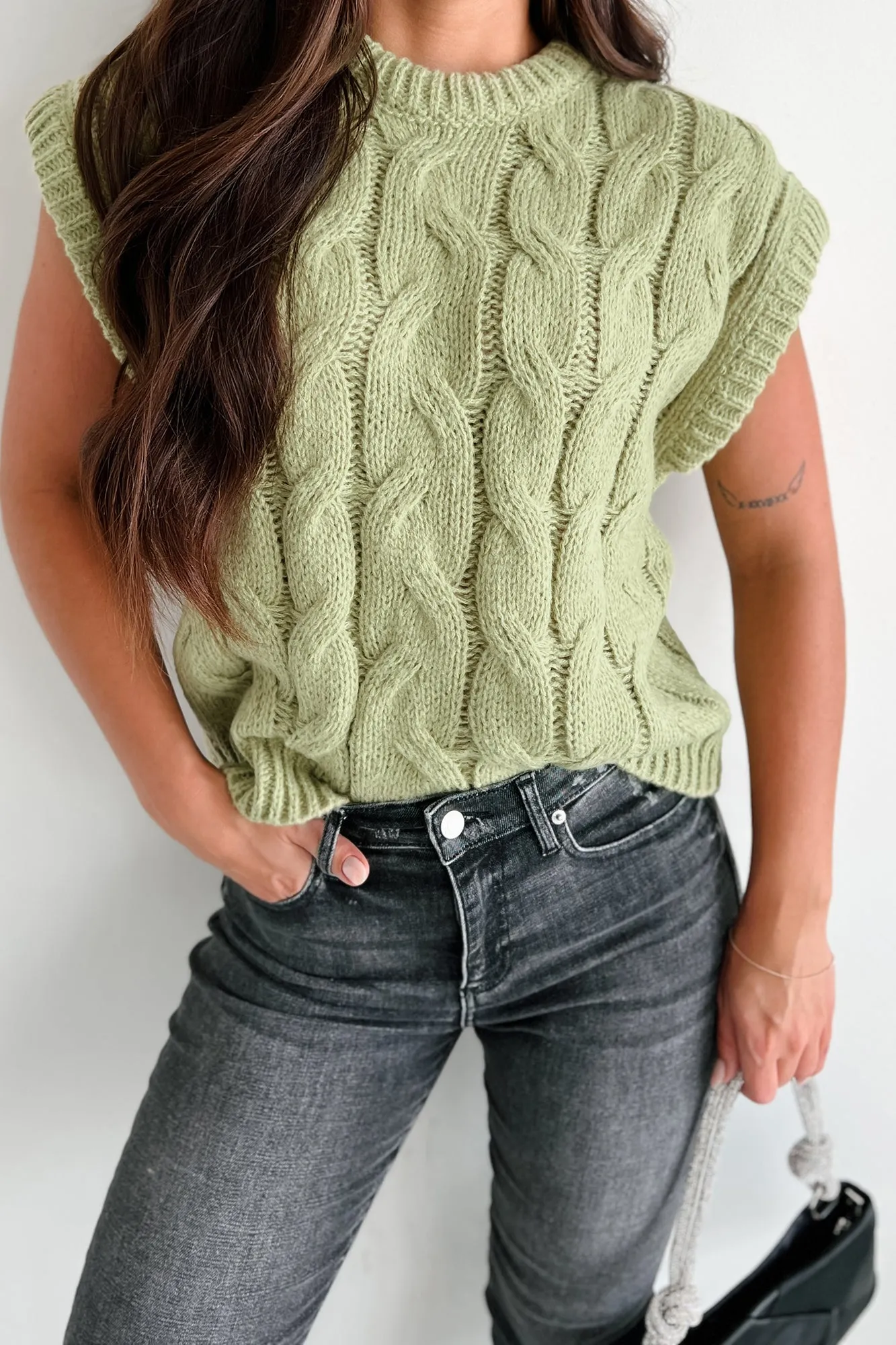 Don't Envy Me Cable Knit Sweater Vest (Fern)