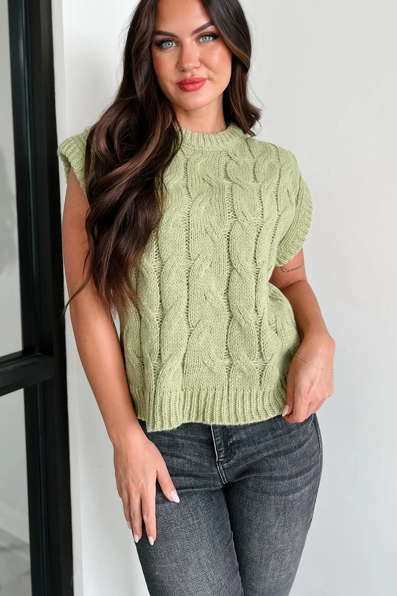 Don't Envy Me Cable Knit Sweater Vest (Fern)