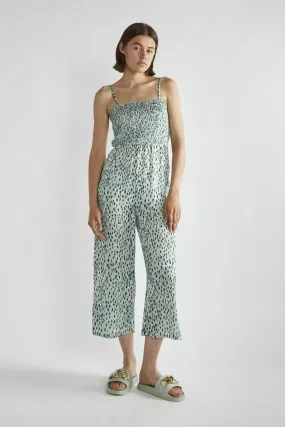 Dusty-Green Leopard Wide-Leg Cropped-Jumpsuit