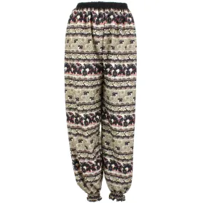 Elephant Print Ali Baba Trousers - Floral (Black & Beige)