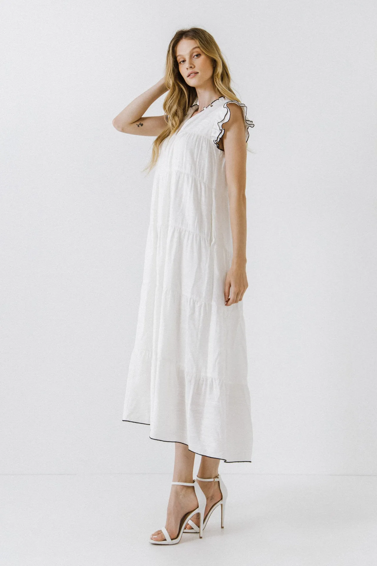 English Factory - V-Neck Tiered Midi Dress