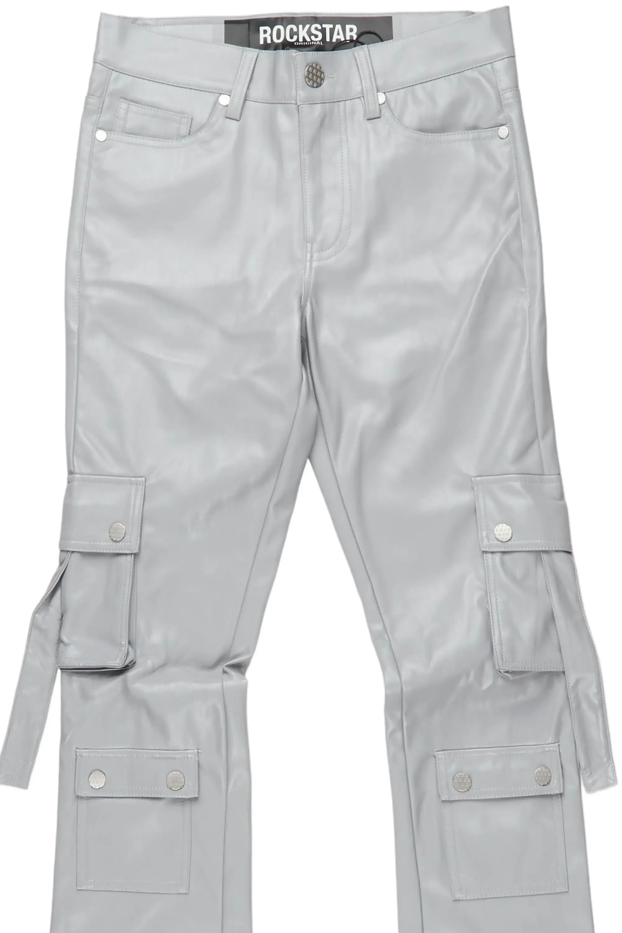 Errol Grey Faux Leather Stacked Cargo Jean