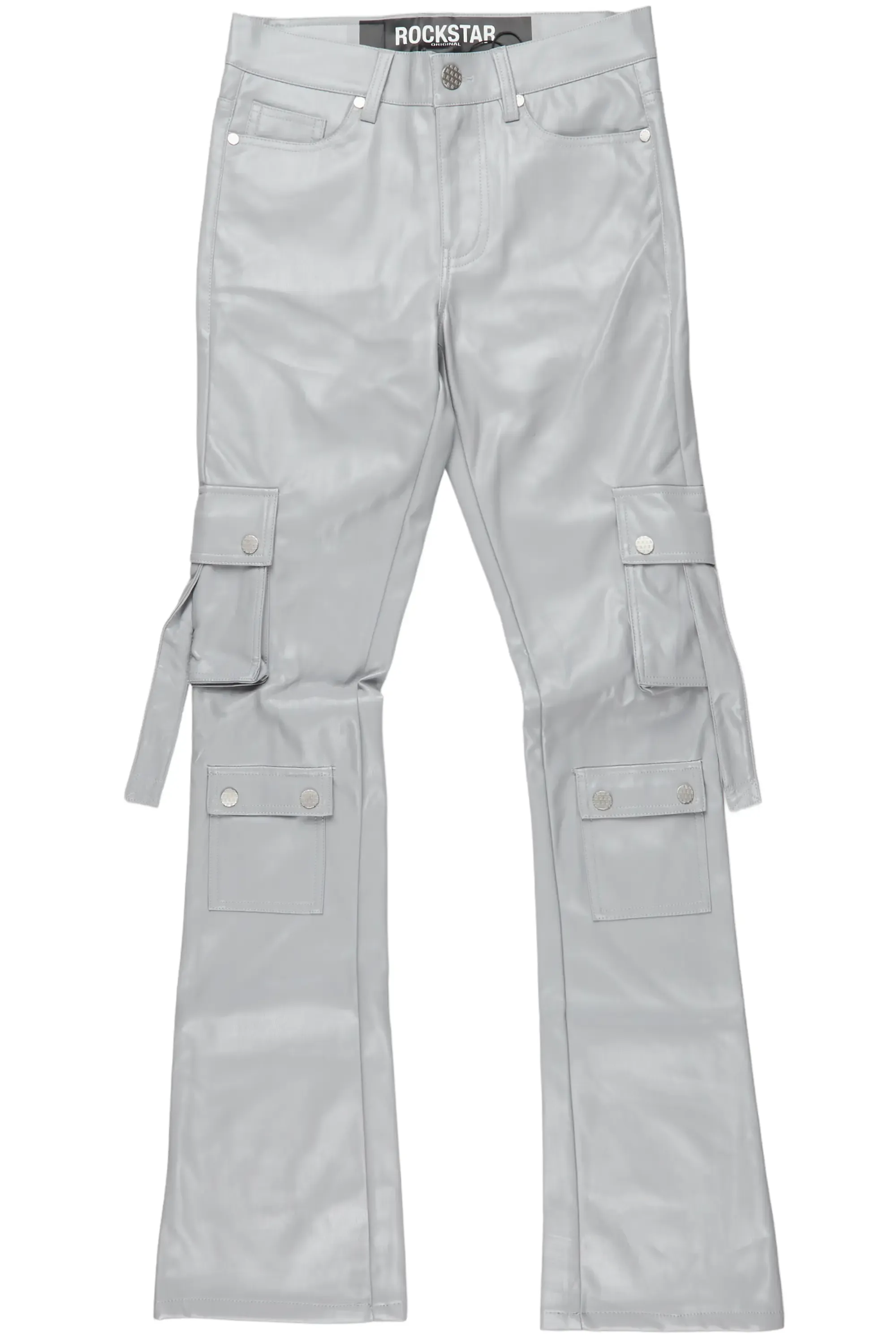 Errol Grey Faux Leather Stacked Cargo Jean