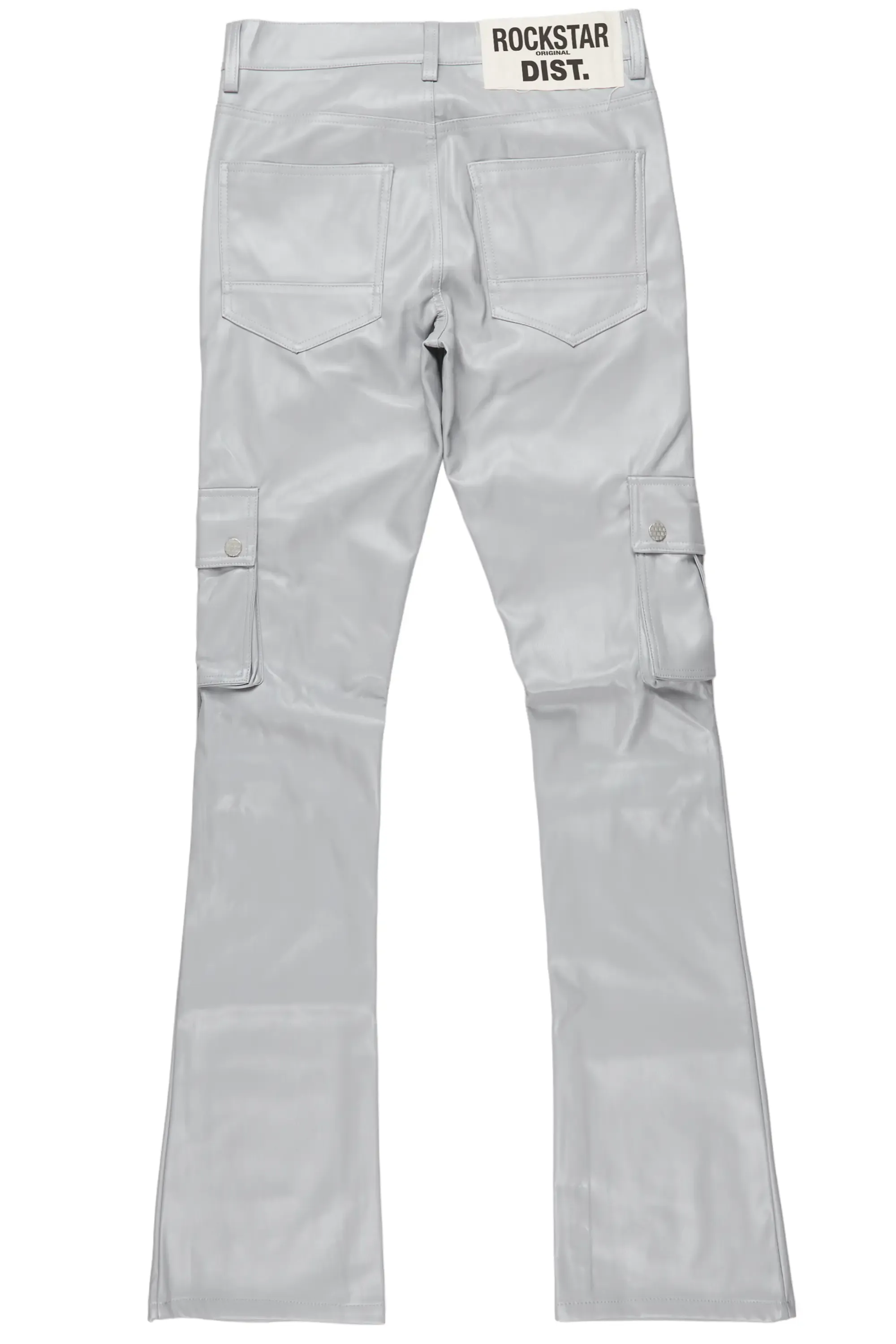 Errol Grey Faux Leather Stacked Cargo Jean