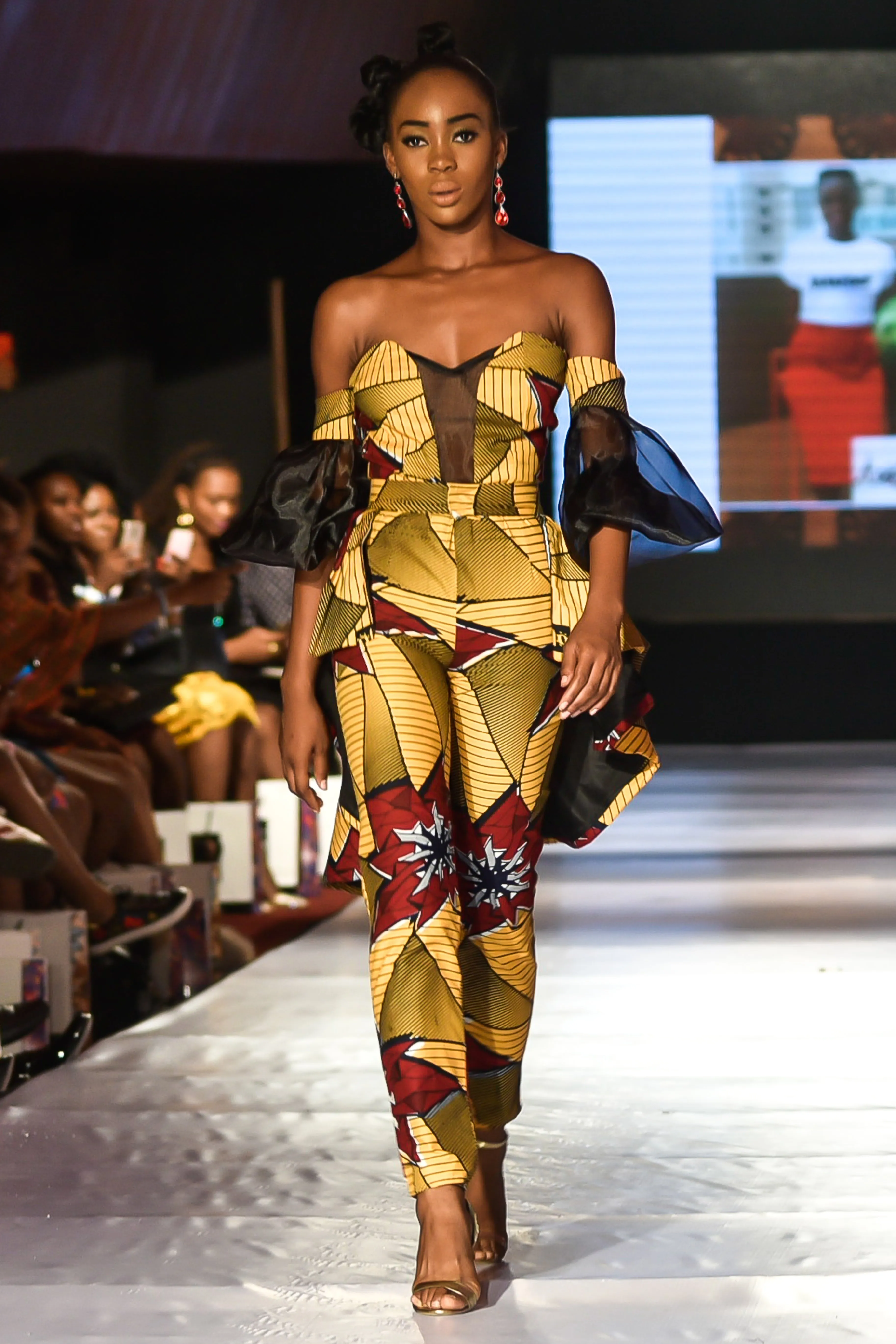 Fela Yellow and Red Ankara and Chiffon Off-Shoulder Jumpsuit