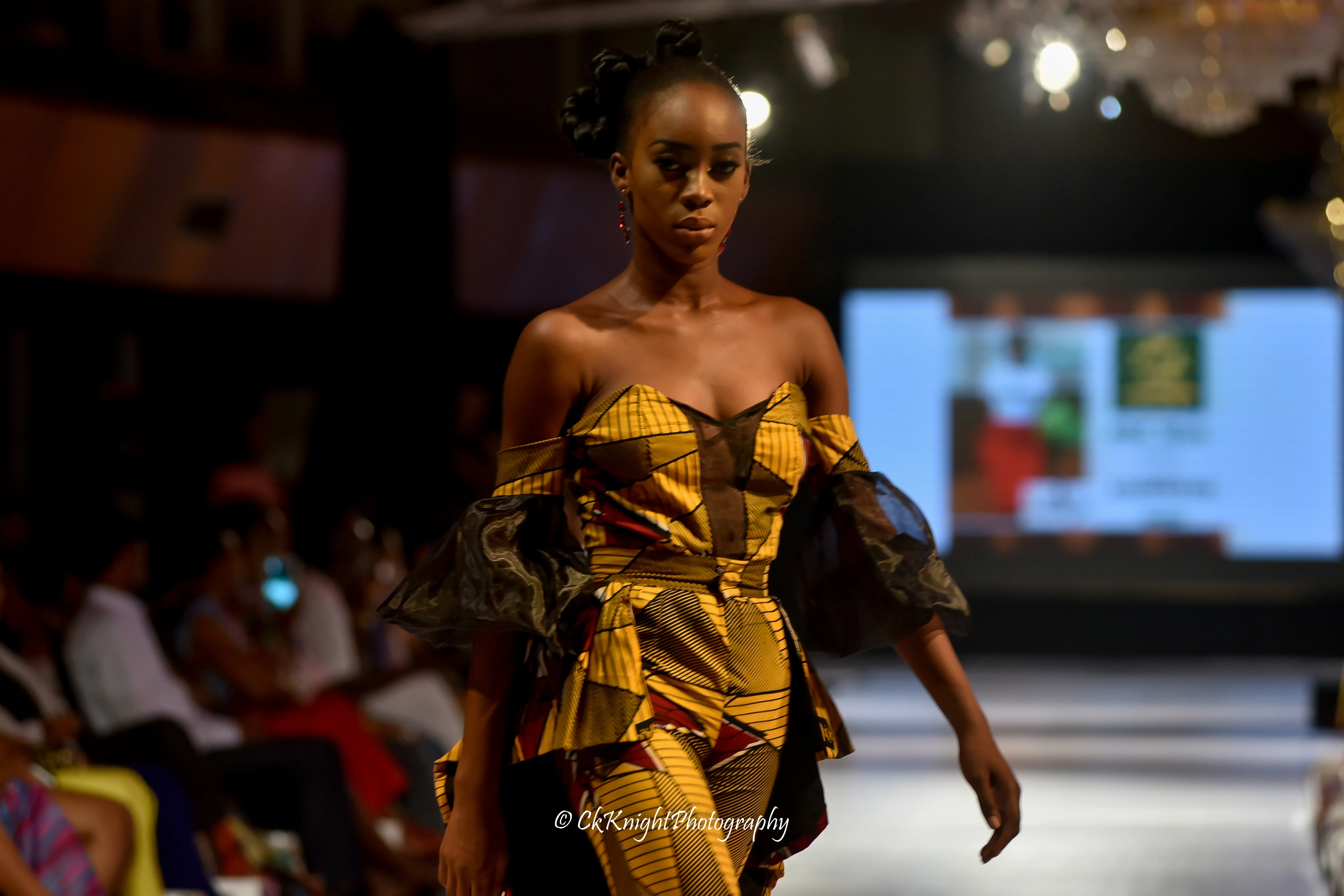 Fela Yellow and Red Ankara and Chiffon Off-Shoulder Jumpsuit