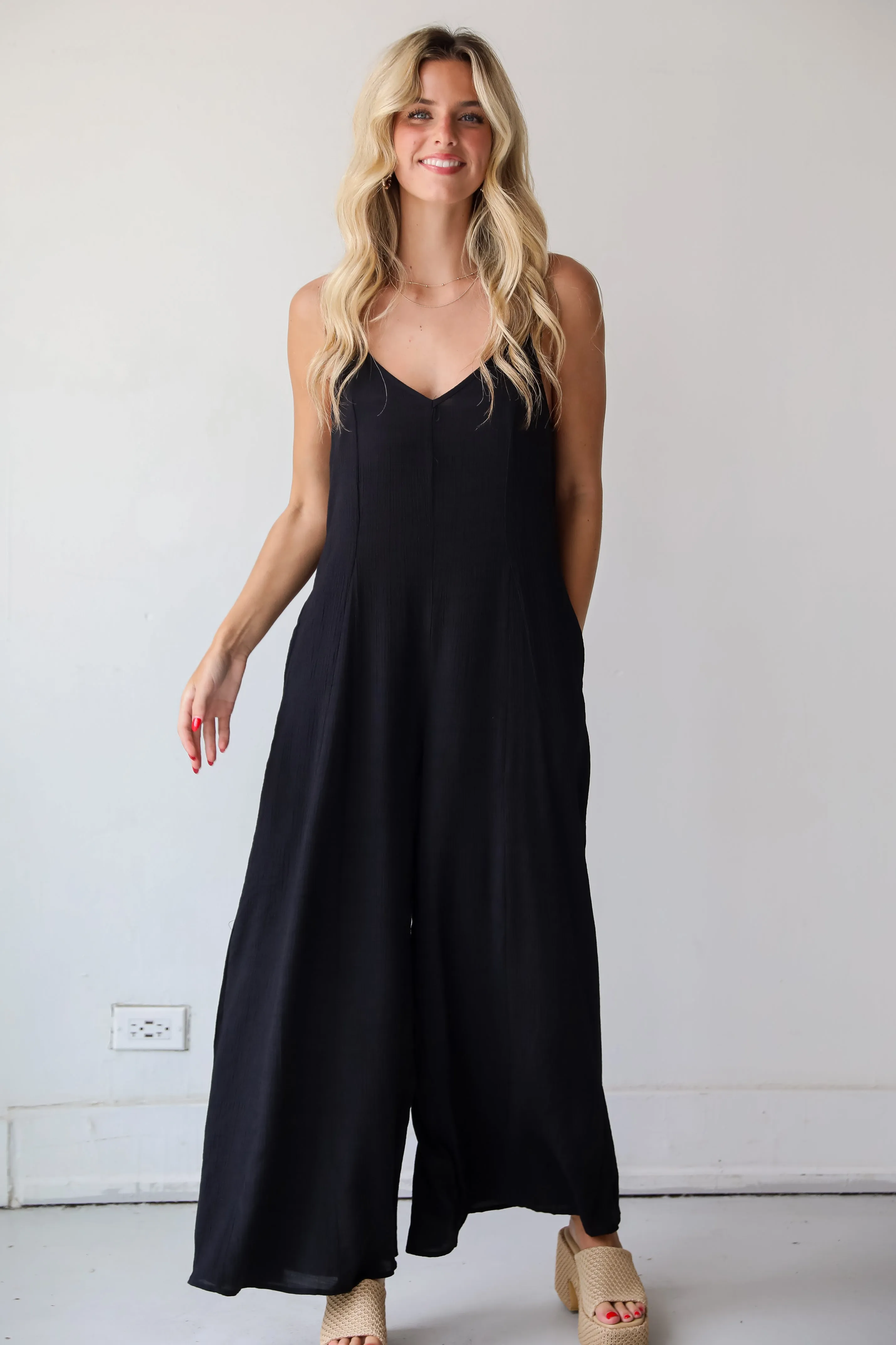 FINAL SALE - Charming Design Black Wide Leg Jumpsuit