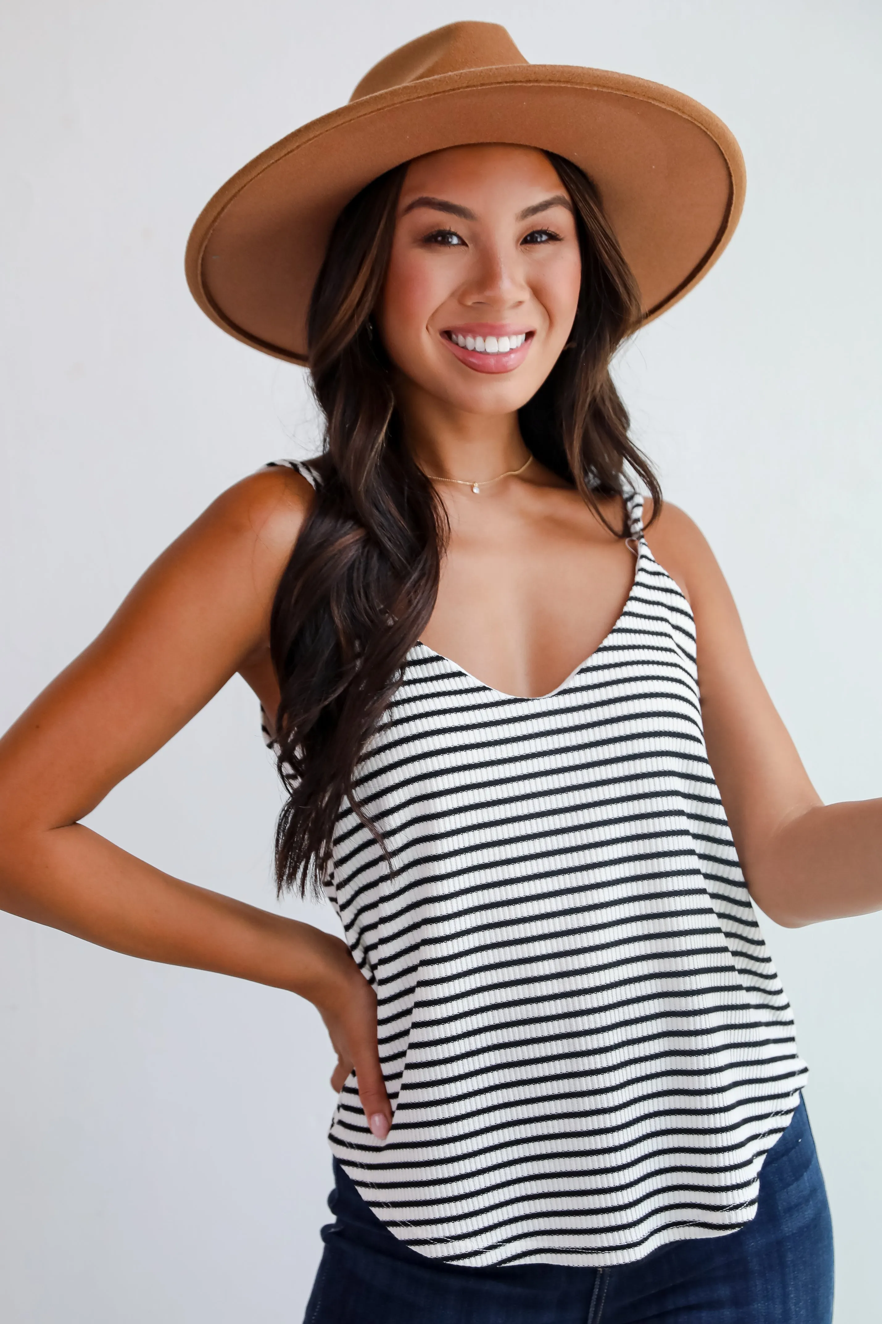 FINAL SALE - Envied Comfort Ivory Striped Knit Tank - DU DEAL