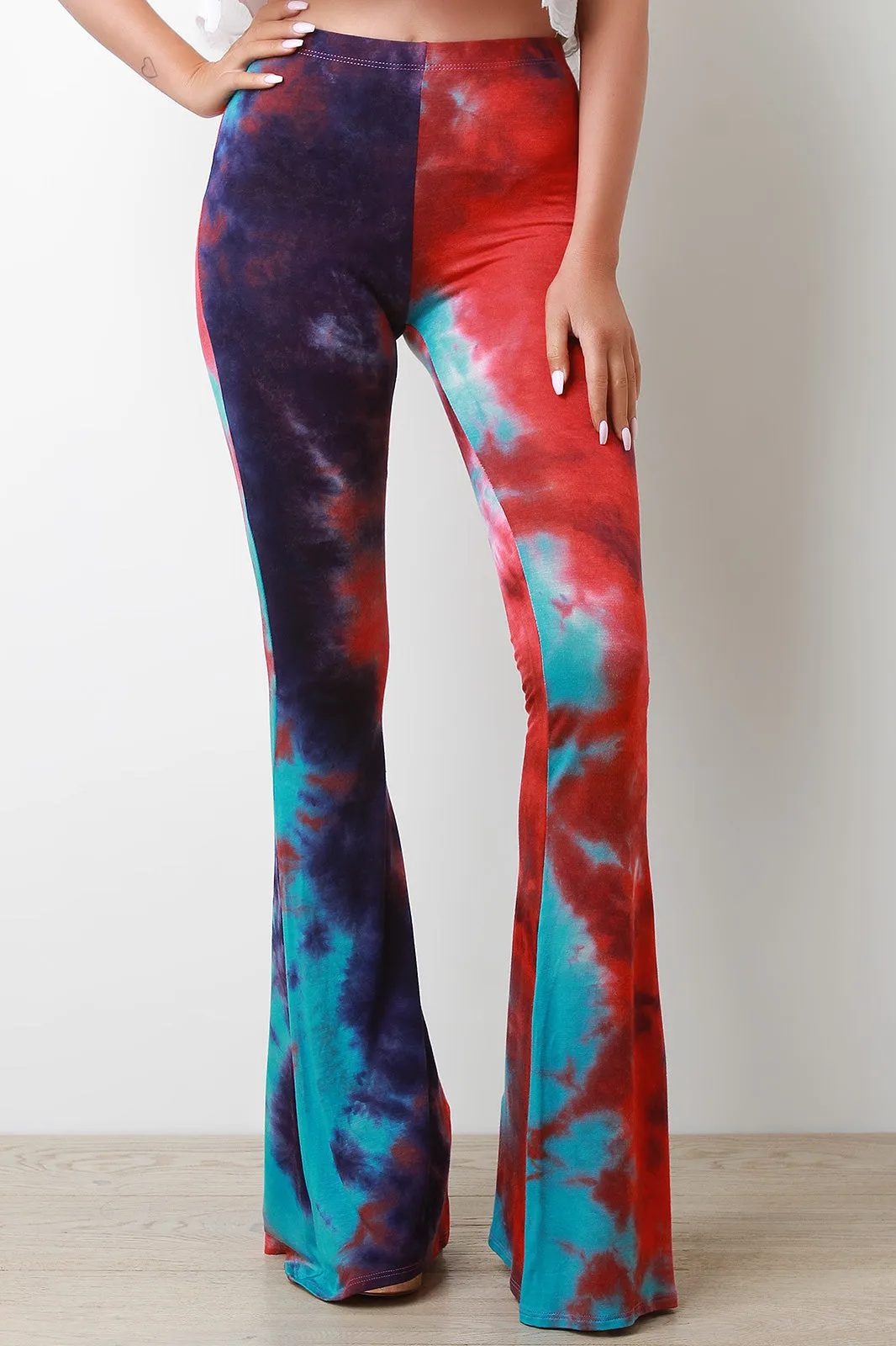 Flare High Waisted Tie-Dye Jersey Knit Pants