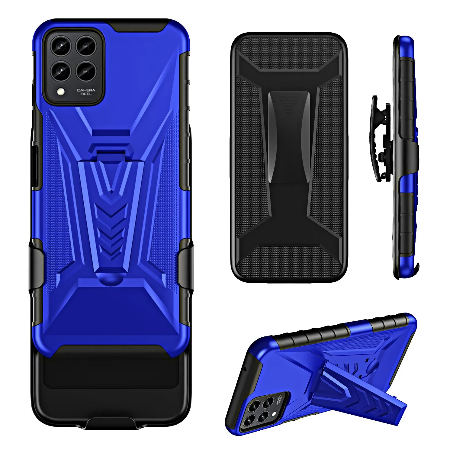 For T-Mobile REVVL 6 Pro 5G Case with Tempered Glass Screen Protector Heavy Duty Protective Phone Case,Built-in Kickstand Rugged Shockproof Protective Phone Case - Blue