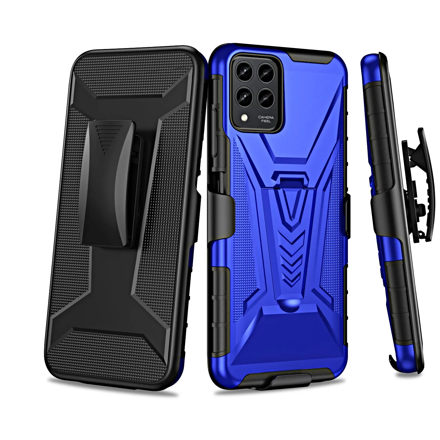 For T-Mobile REVVL 6 Pro 5G Case with Tempered Glass Screen Protector Heavy Duty Protective Phone Case,Built-in Kickstand Rugged Shockproof Protective Phone Case - Blue