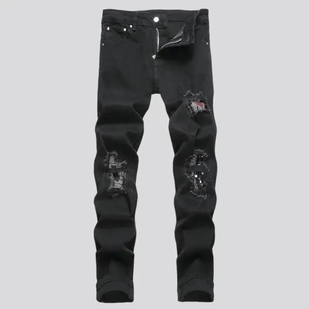 Frayed mid-waistline jeans
 for men