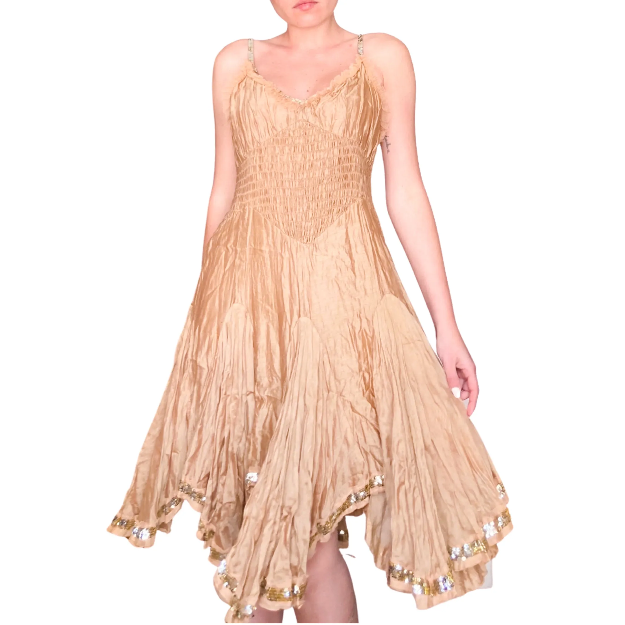 French Luxury Italian Designer 2000s golden dress