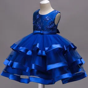 Frilled Floral Blue Dress, Size 3-10 Yrs