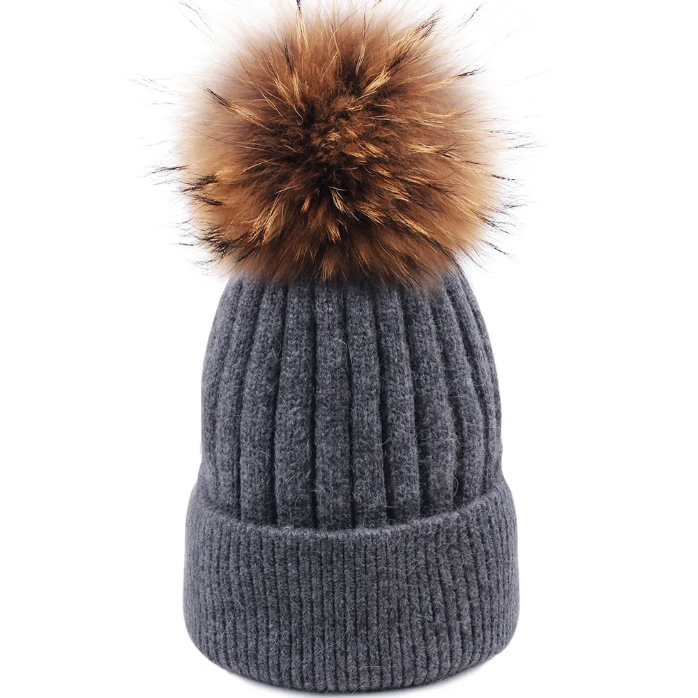 FURTALK Women Winter Real Fur Pom Pom Hat  Drop Shipping  A052