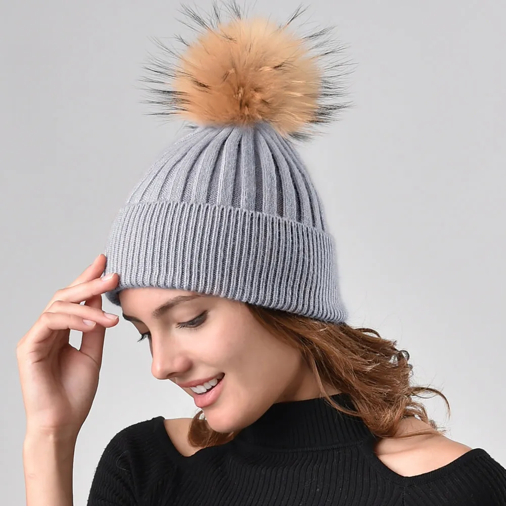 FURTALK Women Winter Real Fur Pom Pom Hat  Drop Shipping  A052