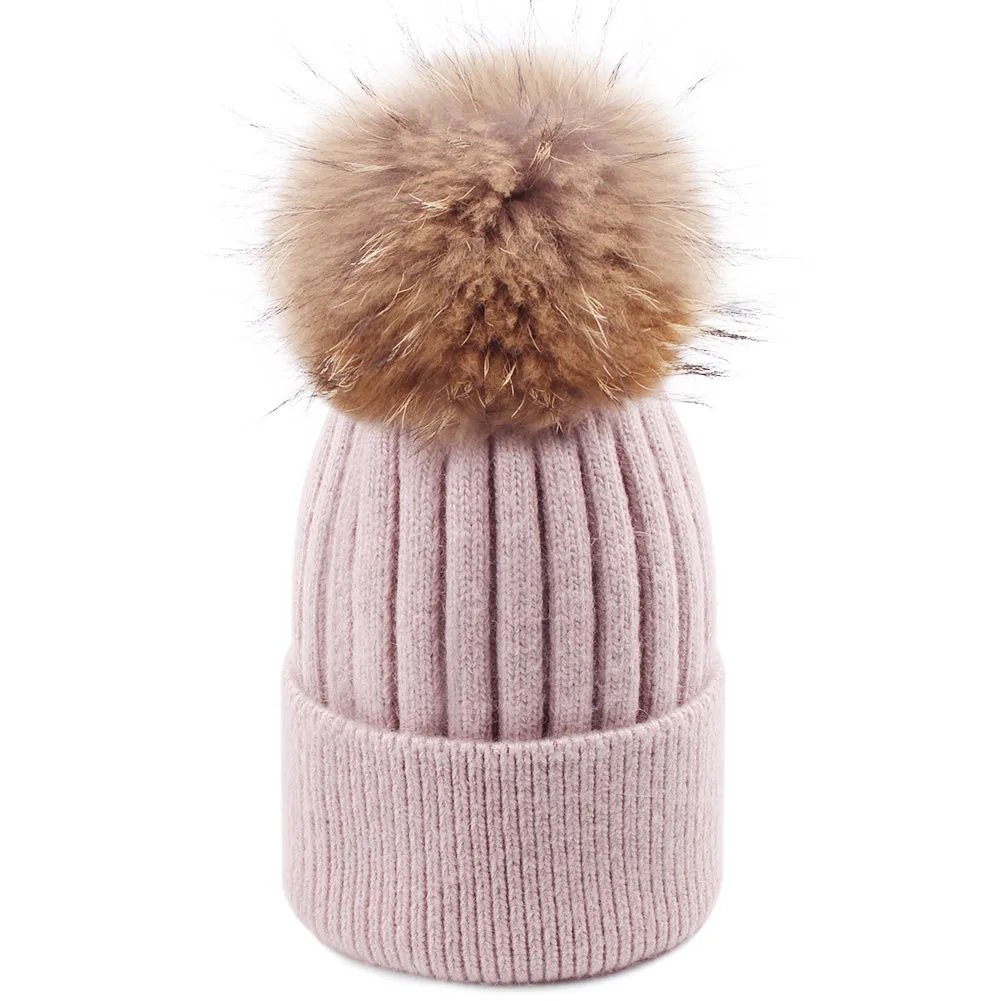 FURTALK Women Winter Real Fur Pom Pom Hat  Drop Shipping  A052