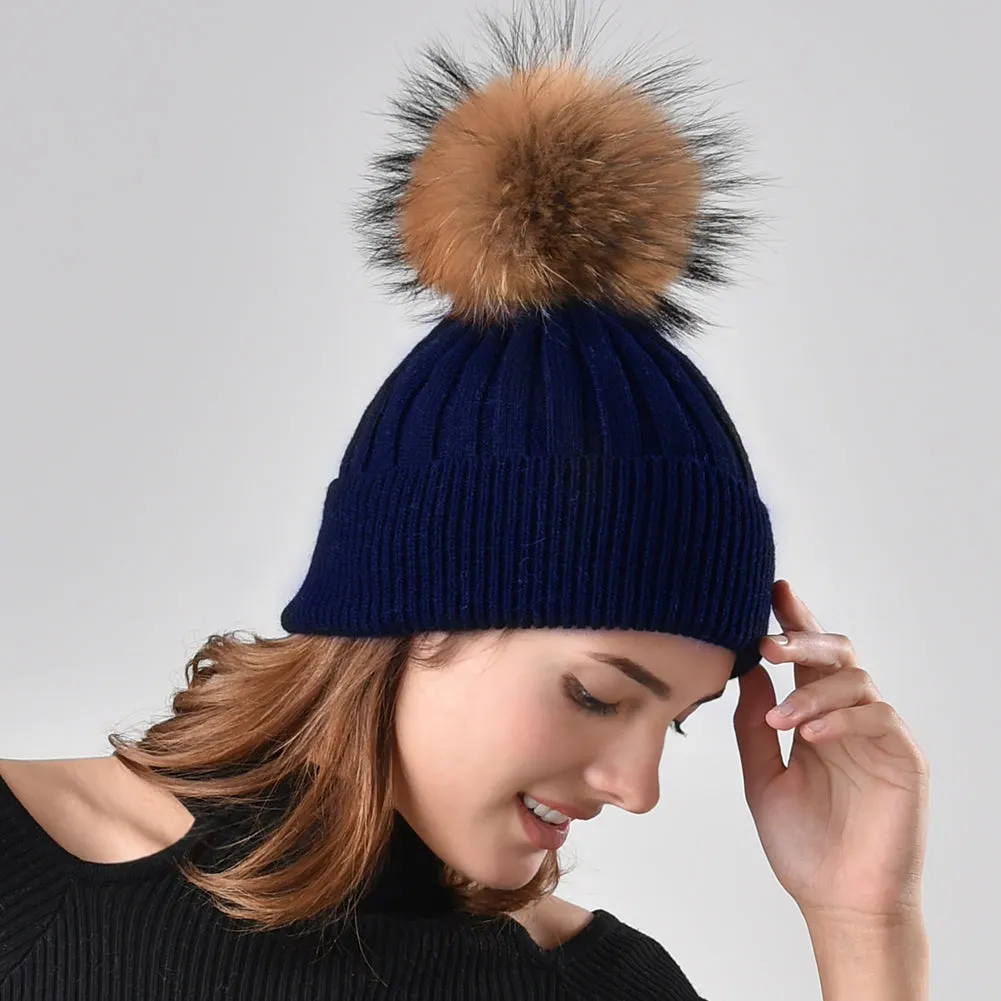 FURTALK Women Winter Real Fur Pom Pom Hat  Drop Shipping  A052