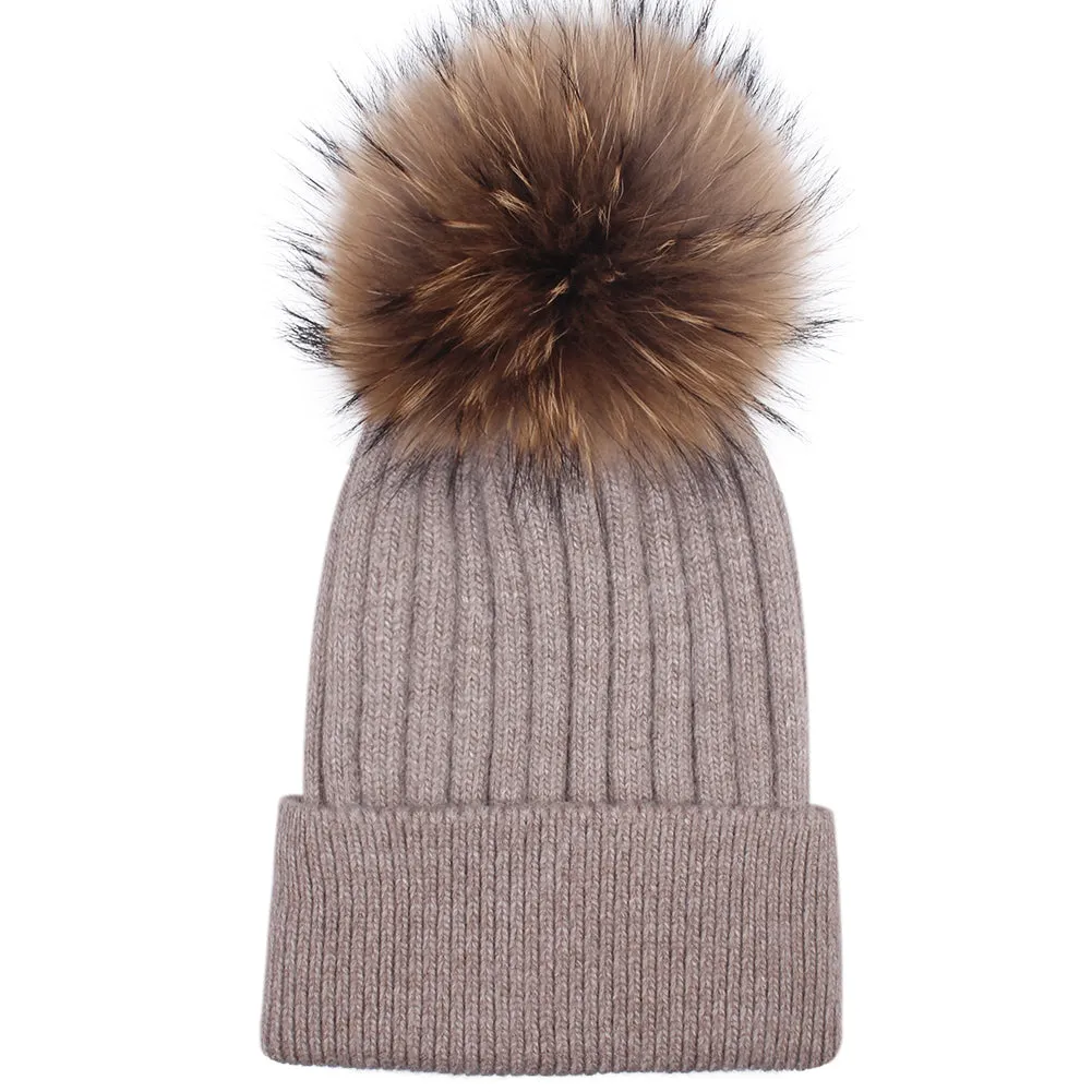 FURTALK Women Winter Real Fur Pom Pom Hat  Drop Shipping  A052