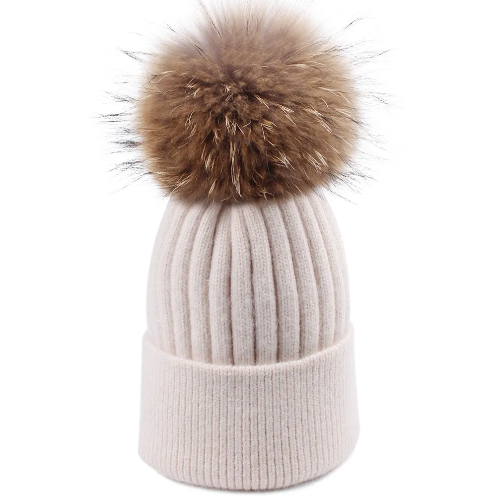 FURTALK Women Winter Real Fur Pom Pom Hat  Drop Shipping  A052