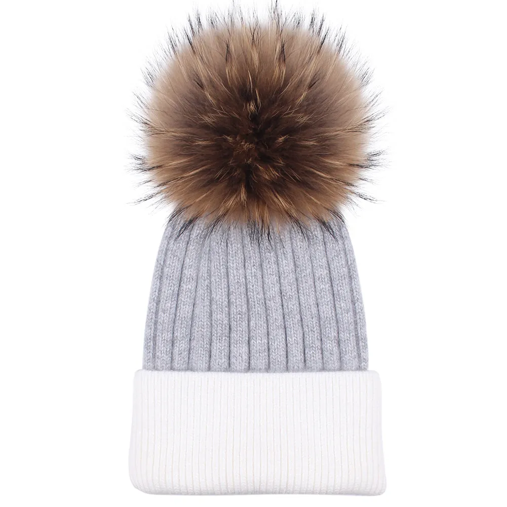 FURTALK Women Winter Real Fur Pom Pom Hat  Drop Shipping  A052