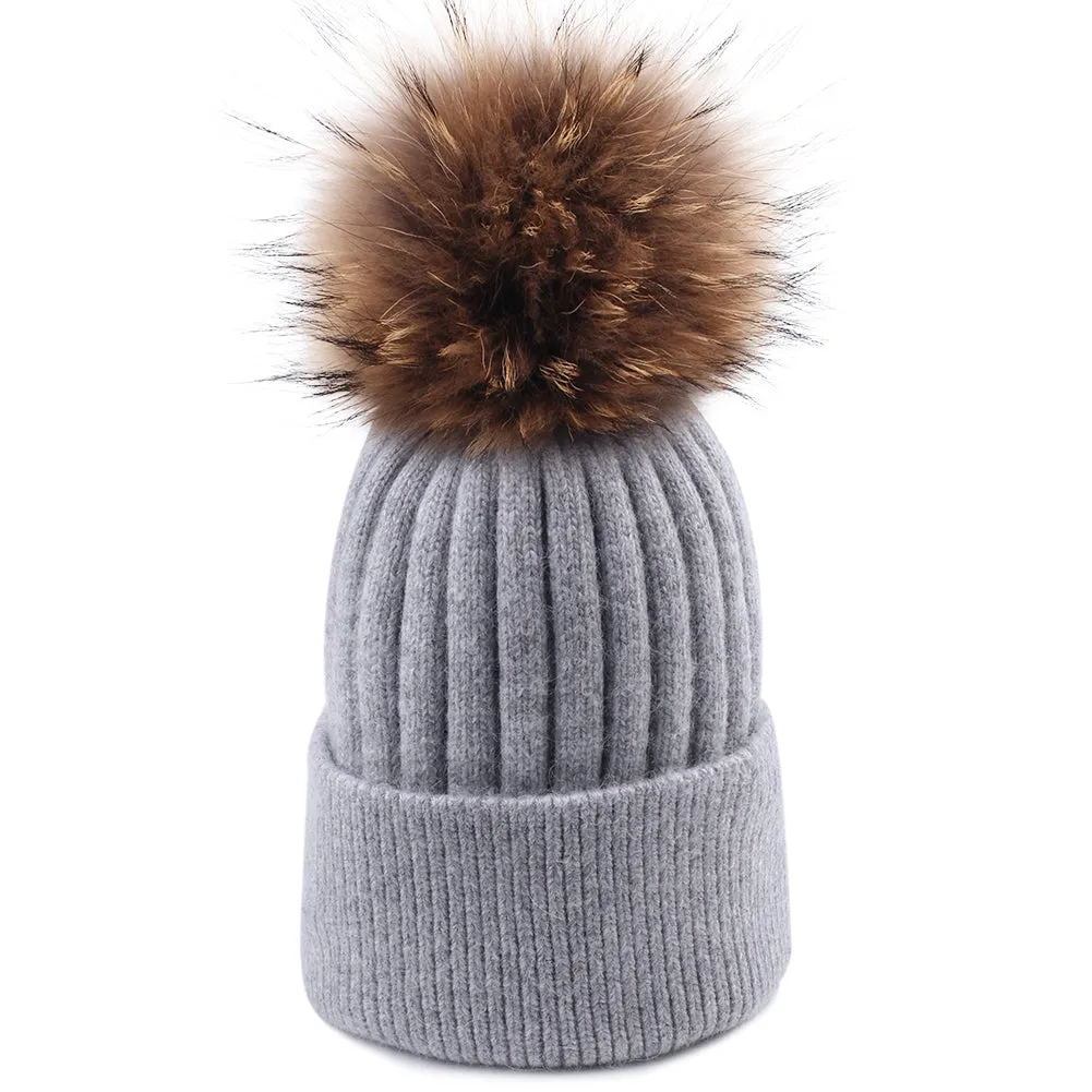 FURTALK Women Winter Real Fur Pom Pom Hat  Drop Shipping  A052