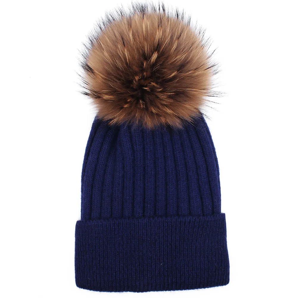 FURTALK Women Winter Real Fur Pom Pom Hat  Drop Shipping  A052