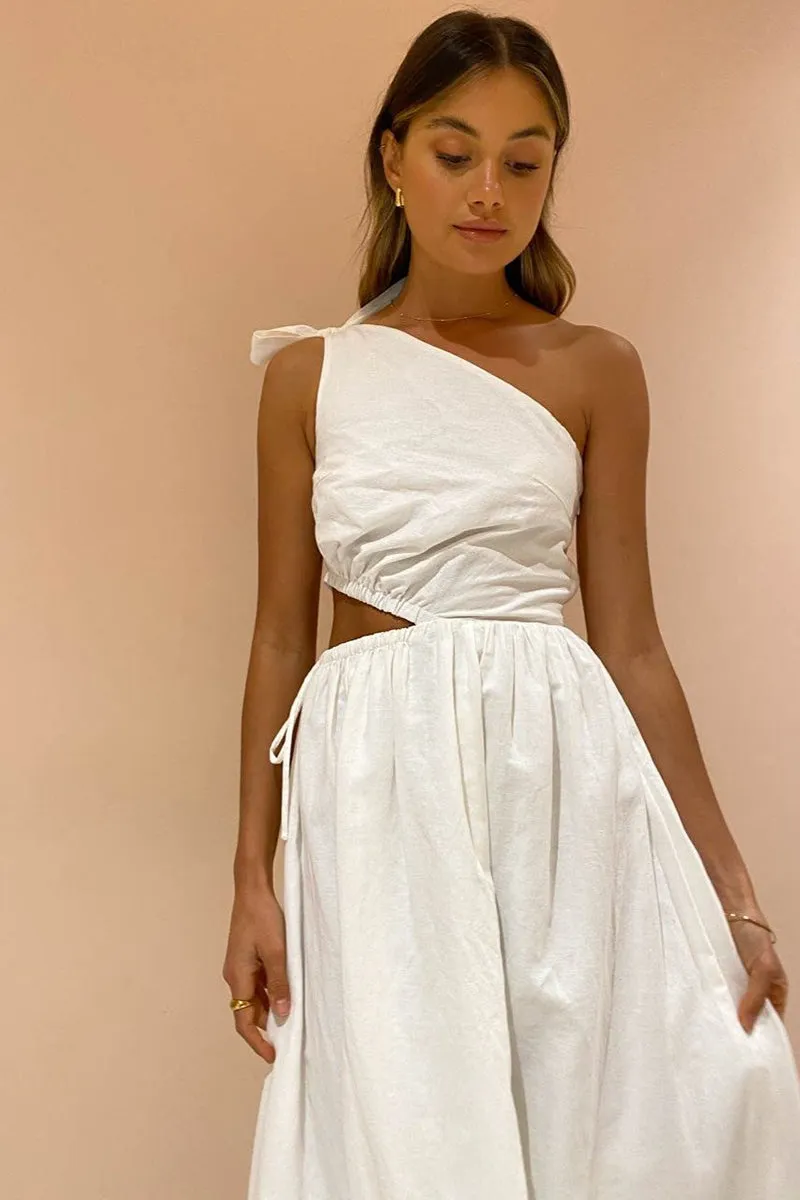 Gabriella One Shoulder Midi Dress in White